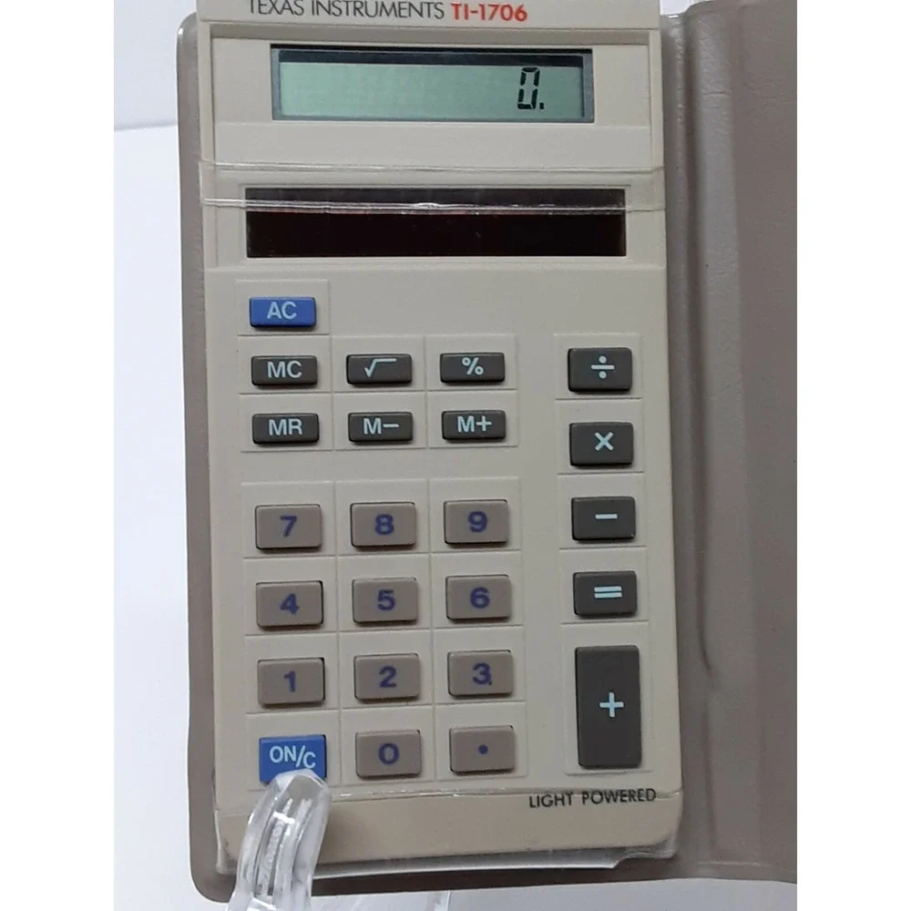Texas Instruments TI-1706 Vintage Solar Calculator with Tan‎ Wallet Case Tan